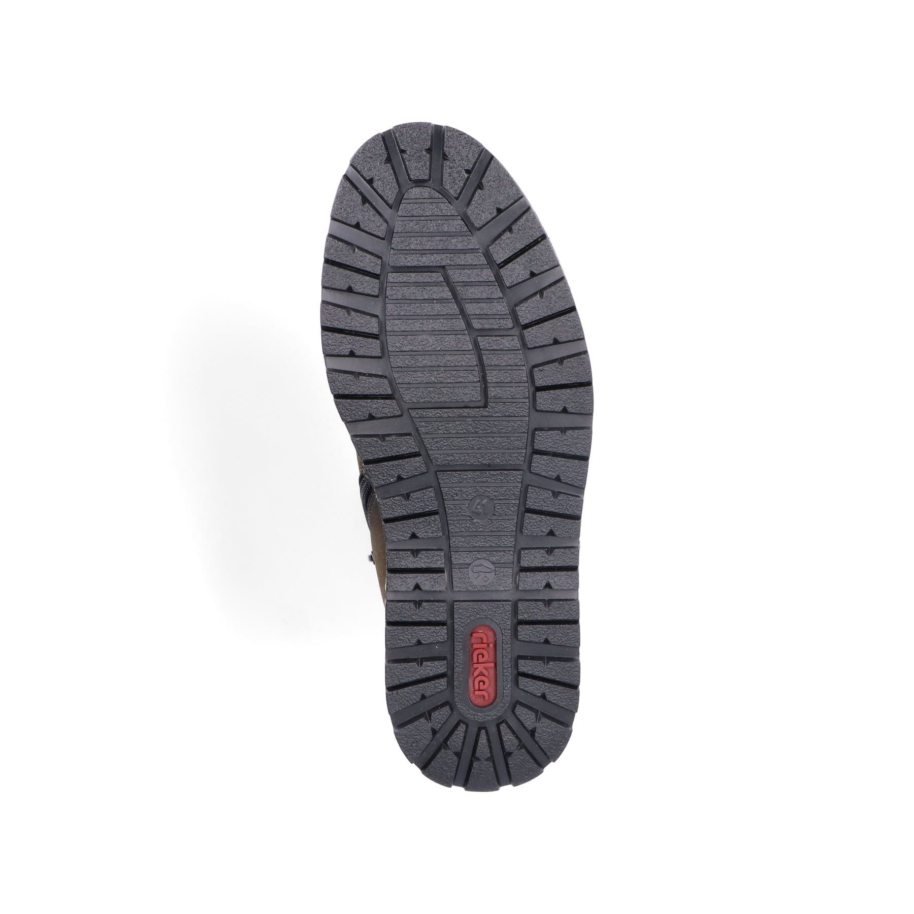 Olivgrüne Rieker Herren Schnürstiefel 38425-54 mit Schnürung und Reißverschluss. Schuh Laufsohle