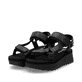 Schwarze Rieker Damen Riemchensandalen W3051-00 mit einem Klettverschluss. Schuhpaar seitlich schräg.