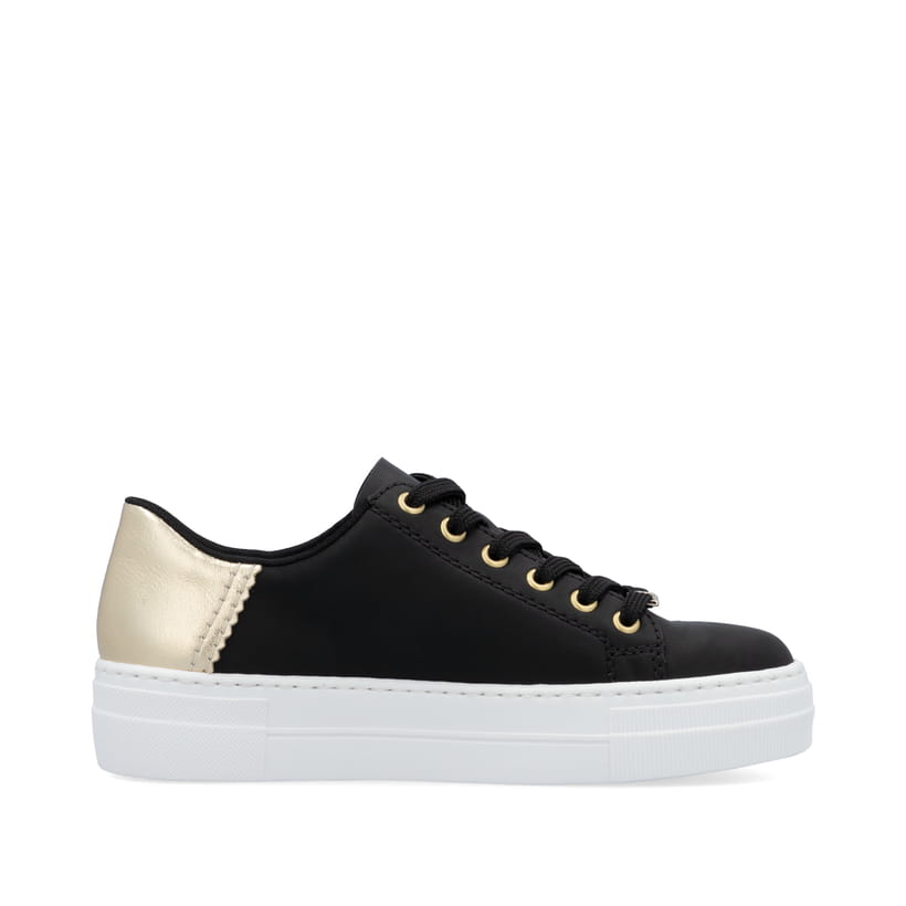 Schwarze Rieker Damen Sneaker Low N4931-00 mit einer Schnürung. Schuh Innenseite.