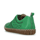 Grüne Rieker Damen Slipper M2852-52, Barfußschuhe mit einem Gummizug. Schuh von hinten.