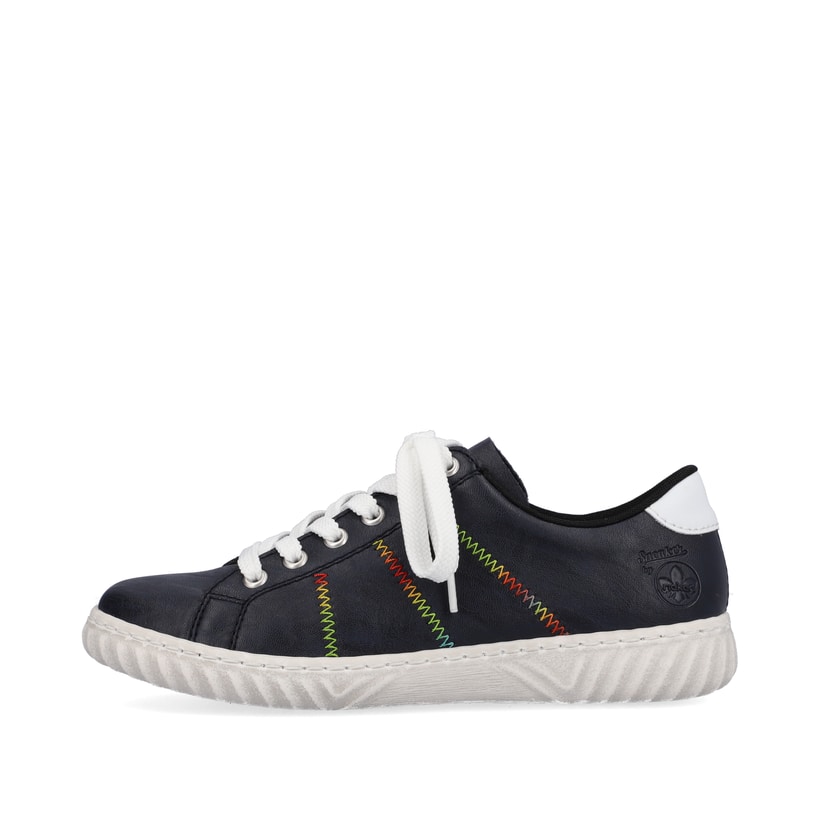Marineblaue Rieker Damen Schnürschuhe N0910-14 mit Ziernähten. Schuh Außenseite.