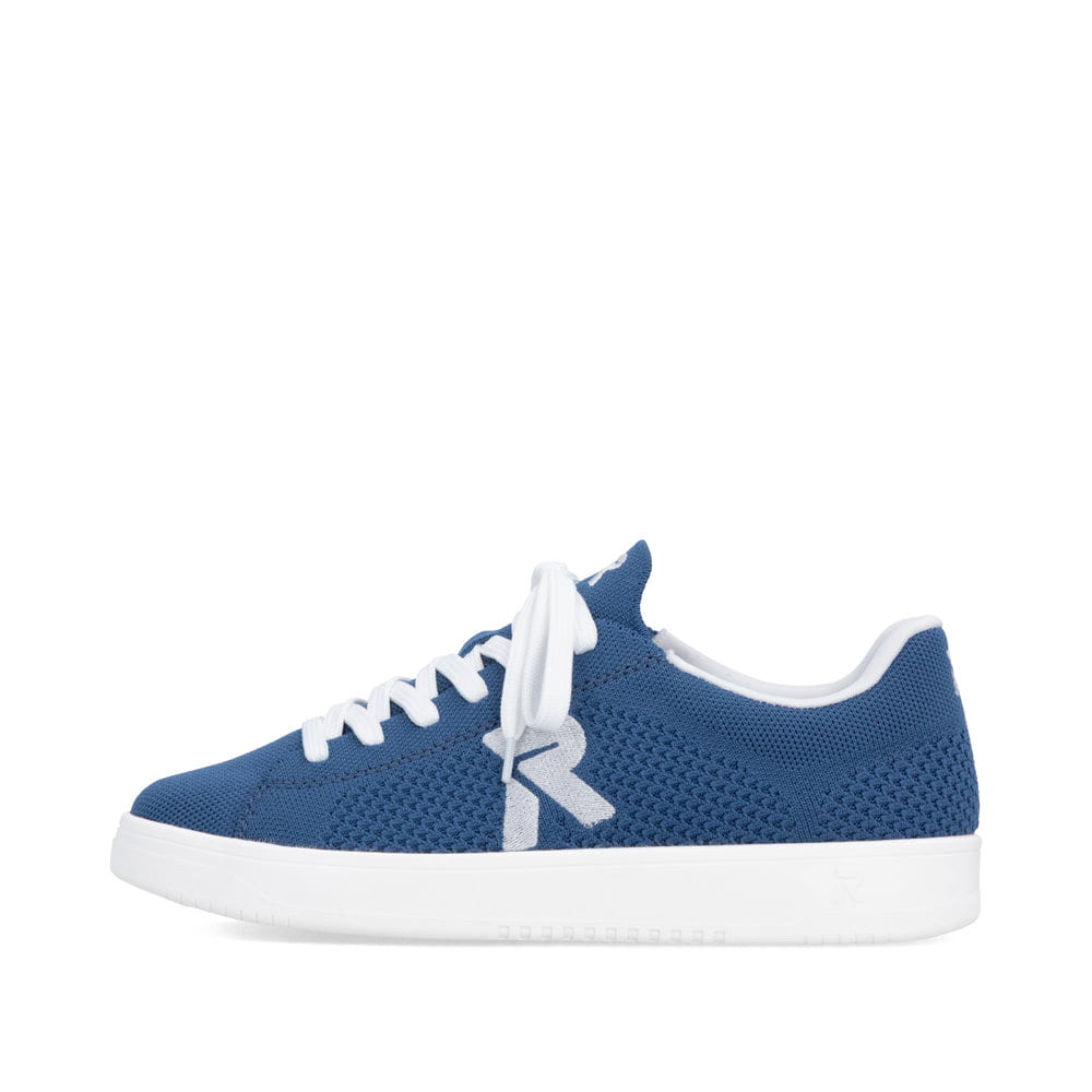 Blaue waschbare Rieker Herren Sneaker Low U1904-14 mit einer Schnürung. Schuh Außenseite.