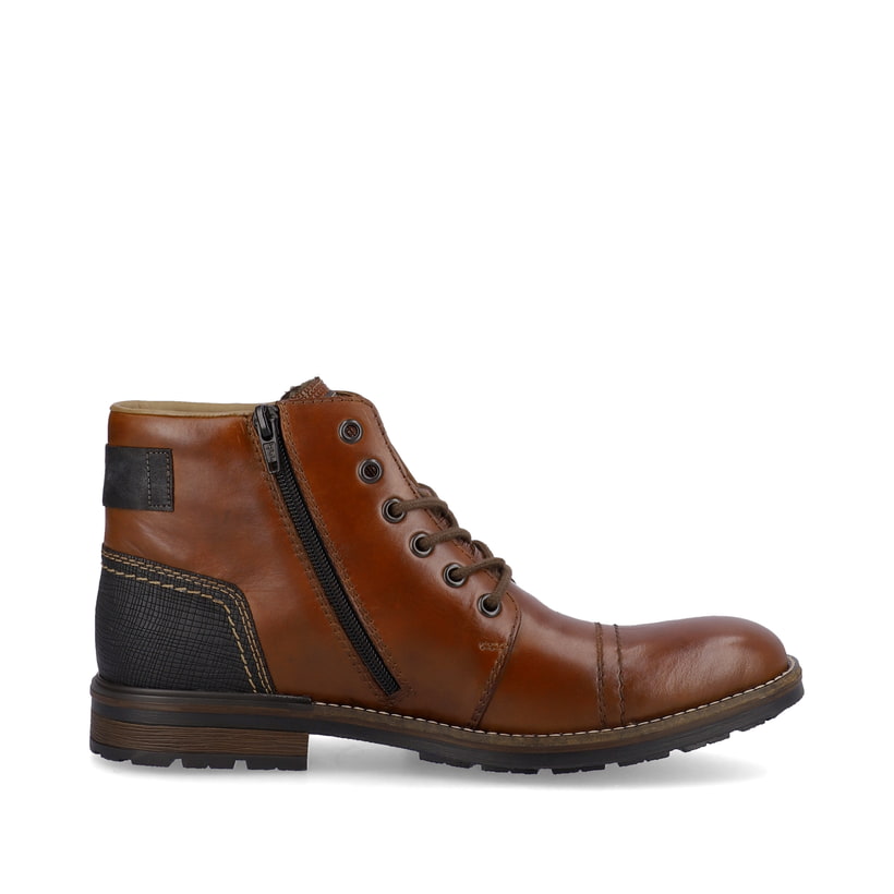 Braune Rieker Herren Schnürstiefel F1340-24 aus Glattleder mit Reißverschluss. Schuh Innenseite.