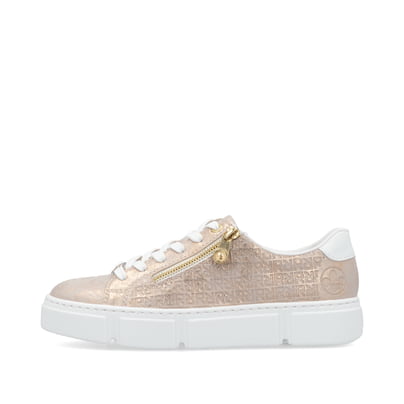 Goldene Rieker Damen Sneaker Low N5917-90 mit einem Reißverschluss. Schuh Außenseite.