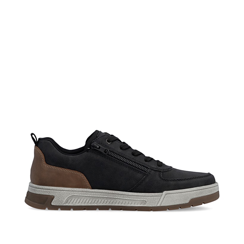 Schwarz-braune Rieker Herren Sneaker Low 36000-00 mit einem Reißverschluss. Schuh Innenseite.