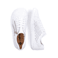 Weiße Rieker Damen Schnürschuhe 52824-80, Barfußschuhe mit runden Ziernähten. Schuh von oben, liegend.