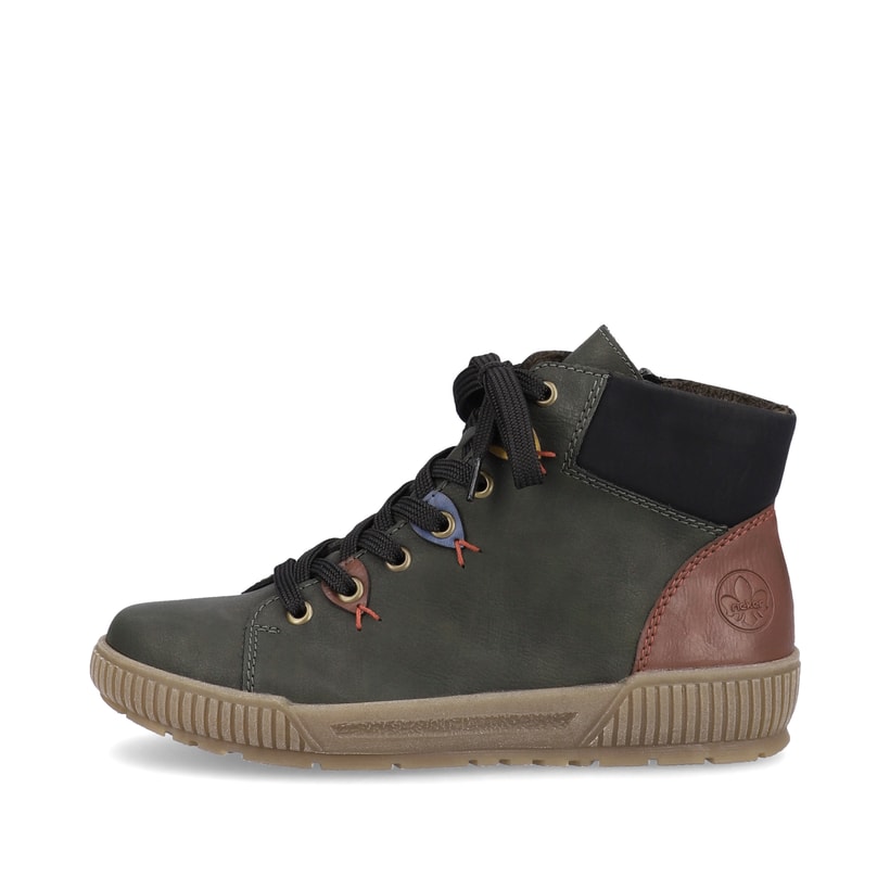 Mehrfarbige Rieker Damen Schnürstiefel N0711-54 mit Ösen-Verzierung. Schuh Außenseite.