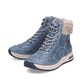 Blaubeige Rieker Damen Schnürstiefel 44530-14 mit Rieker Air Sohlenfenster. Schuhpaar seitlich schräg.