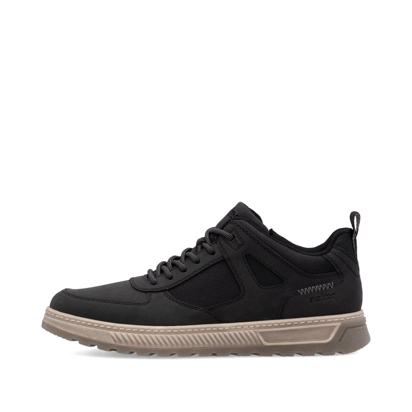 Schwarze Rieker Herren Schnürschuhe 37004-00 mit einem Reißverschluss. Schuh Außenseite.