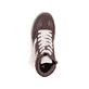 Braun-weiße Rieker Damen Sneaker High L2530-25 mit flauschigen Schnürsenkeln. Schuh von oben.
