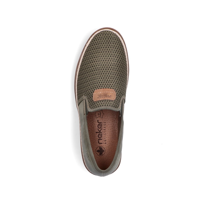Grüne Rieker Herren Slipper B2366-54 mit einem Gummizug sowie Komfortweite G 1/2. Schuh von oben.
