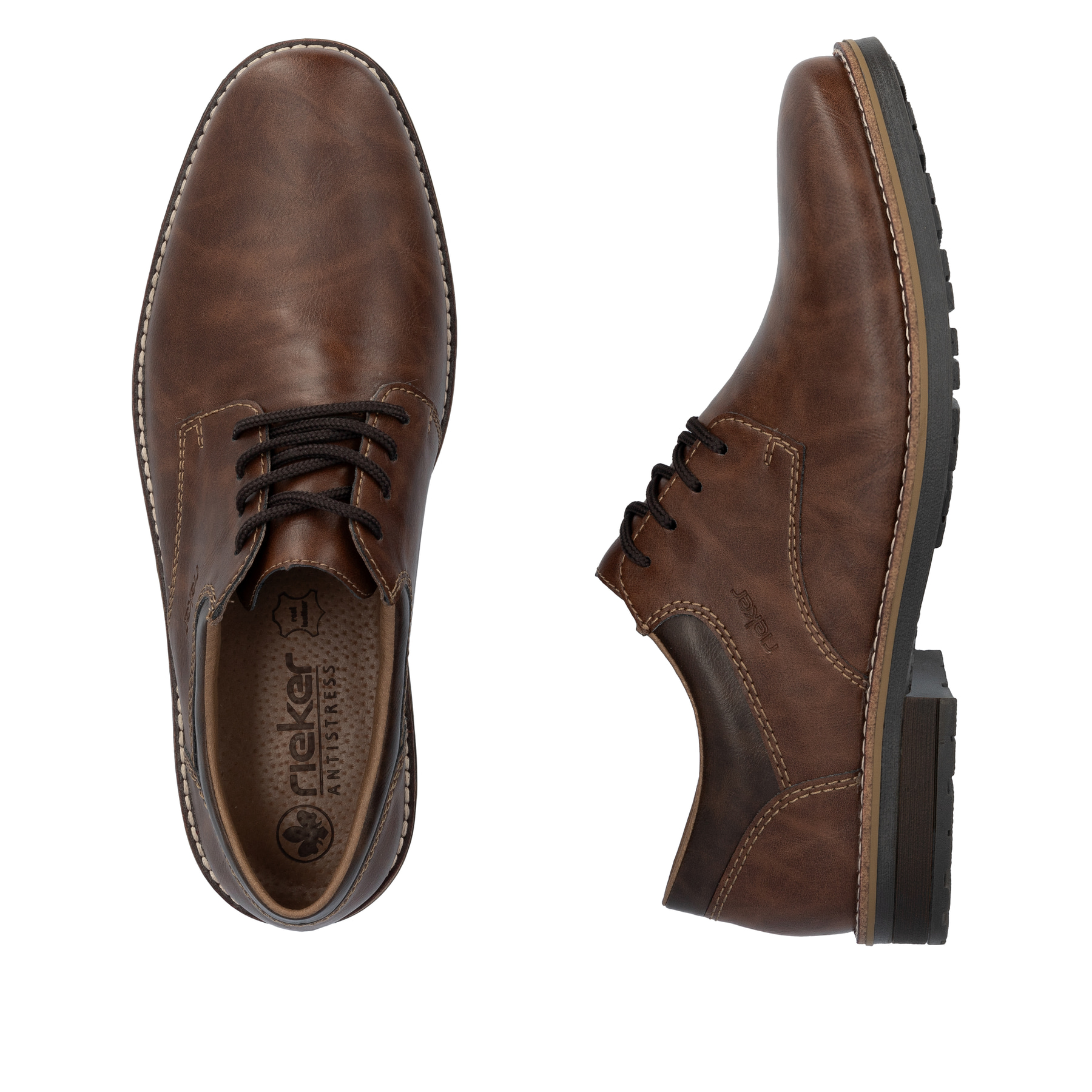 Chaussures à lacets Rieker marron hommes 13200-24 avec largeur confort G. Chaussure vue de dessus, couchée.