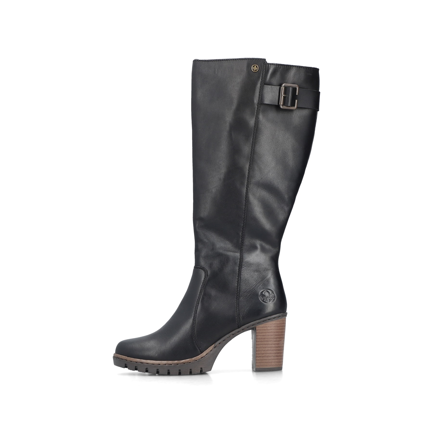 Schwarze Rieker Damen Hochschaftstiefel Y2581-00 aus Glattleder. Schuh Außenseite.