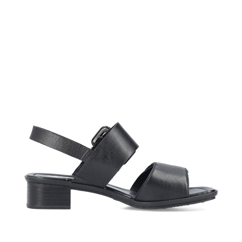 Sandalettes Ã  lanières Rieker noires femme 62663-01 avec boucle tendance. Intérieur de la chaussure.