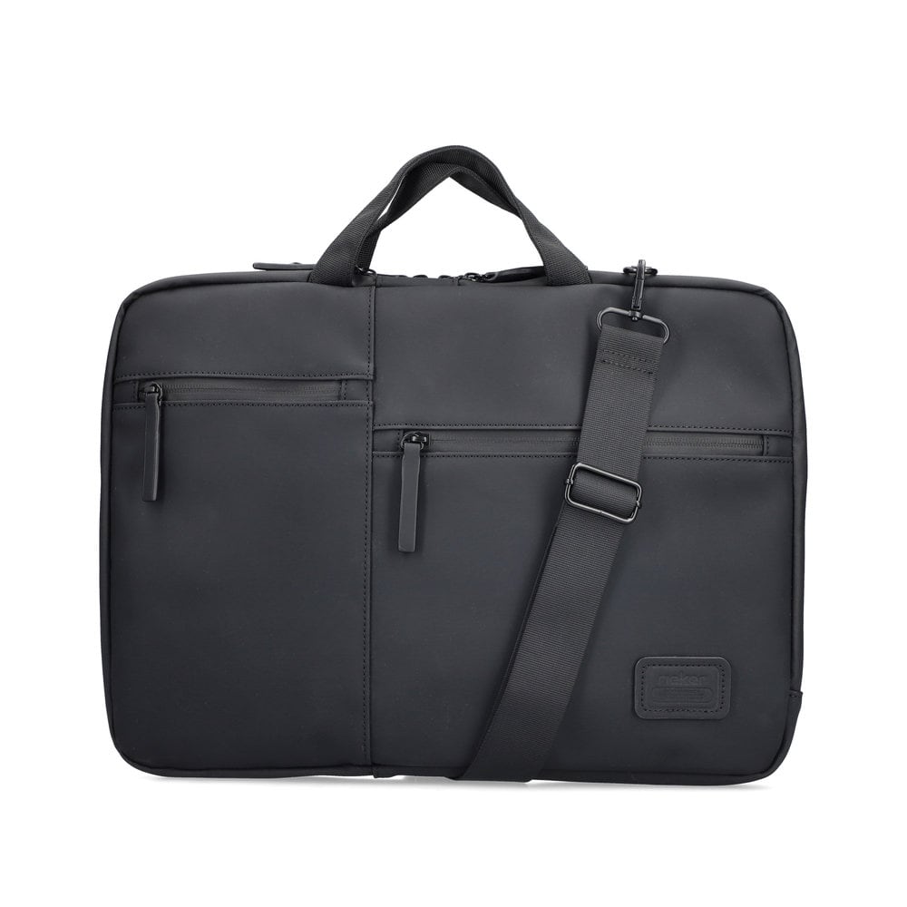 Sac pour ordinateur portable Rieker H5000-01 en noir avec grand espace de rangement, bandoulière amovible et fermeture éclair. Face avant.