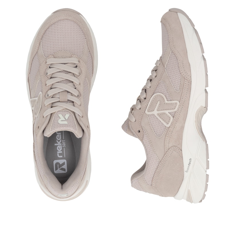 Beige Rieker Sport Damen Sneaker Low W4201-60. Schuh von oben, liegend.