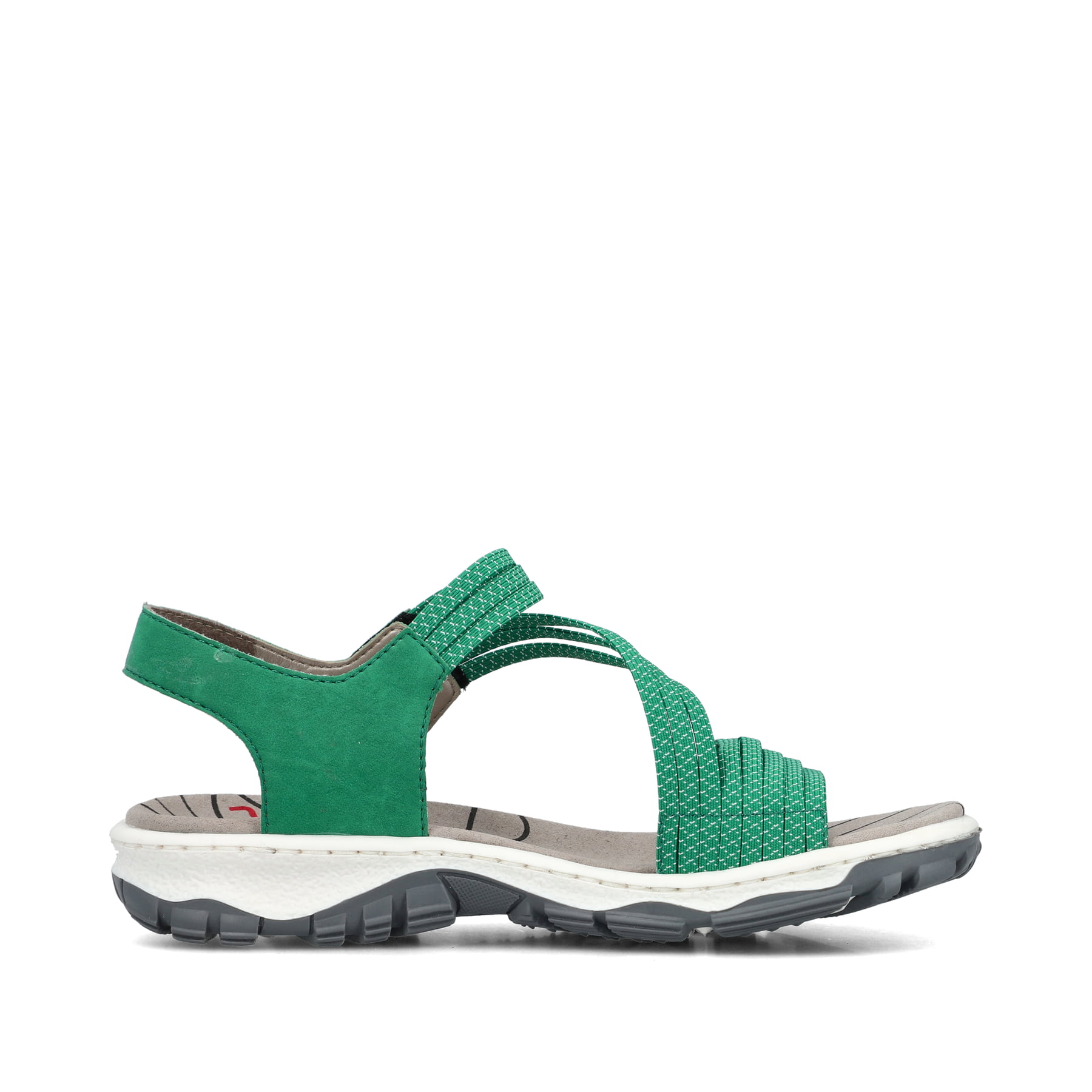 Grüne Rieker Damen Trekkingsandalen 68871-52 mit einem Klettverschluss. Schuh Innenseite.