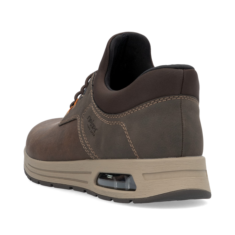 Espressobraune Rieker Herren Slipper B1051-25 mit dem Riek-Air Sohlendesign. Schuh von hinten.