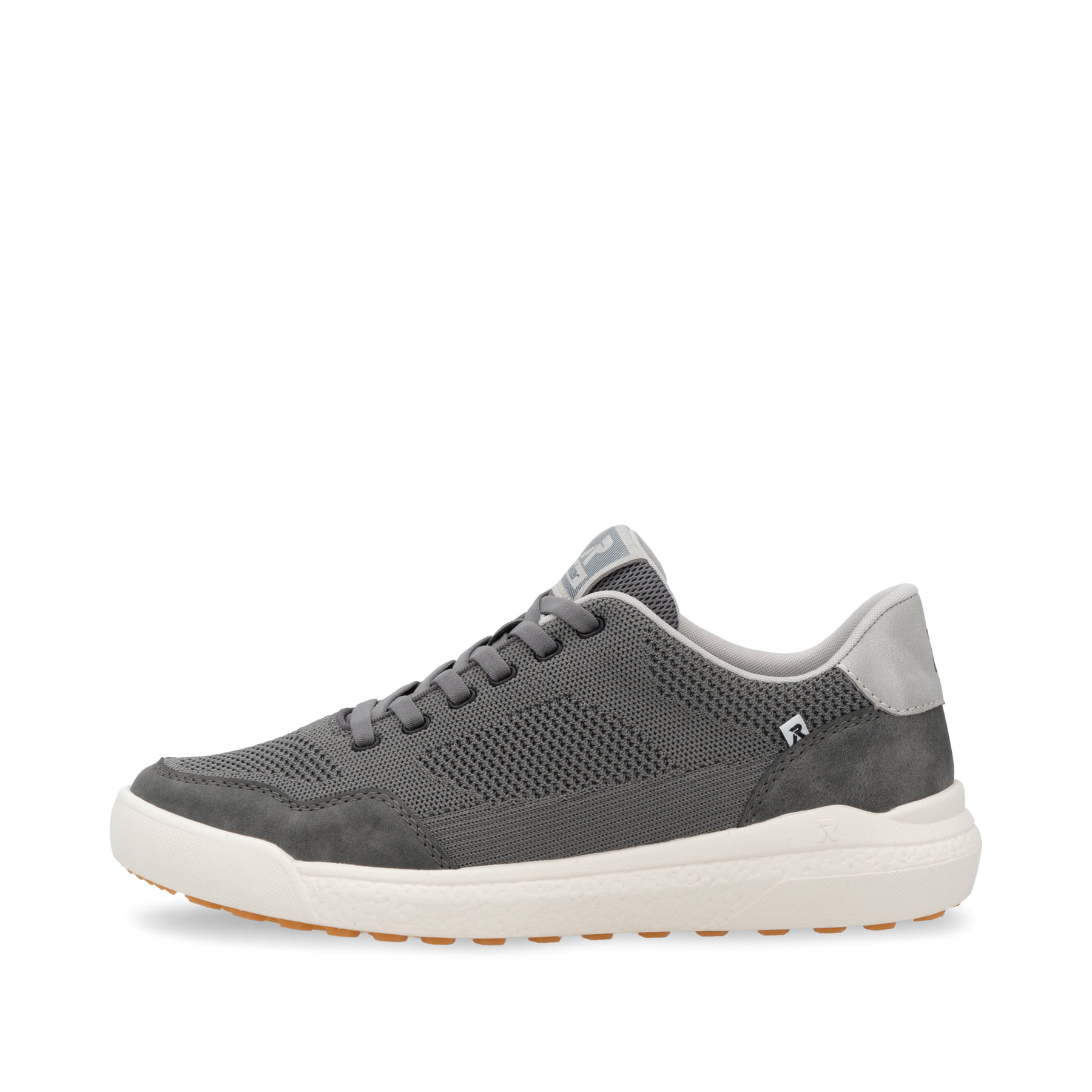 Graue Rieker Herren Sneaker Low U1104-45 mit einer Schnürung. Schuh Außenseite.