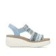 Mehrfarbige Rieker Keilsandaletten 69172-91 mit einem Gummizug. Schuh Innenseite.