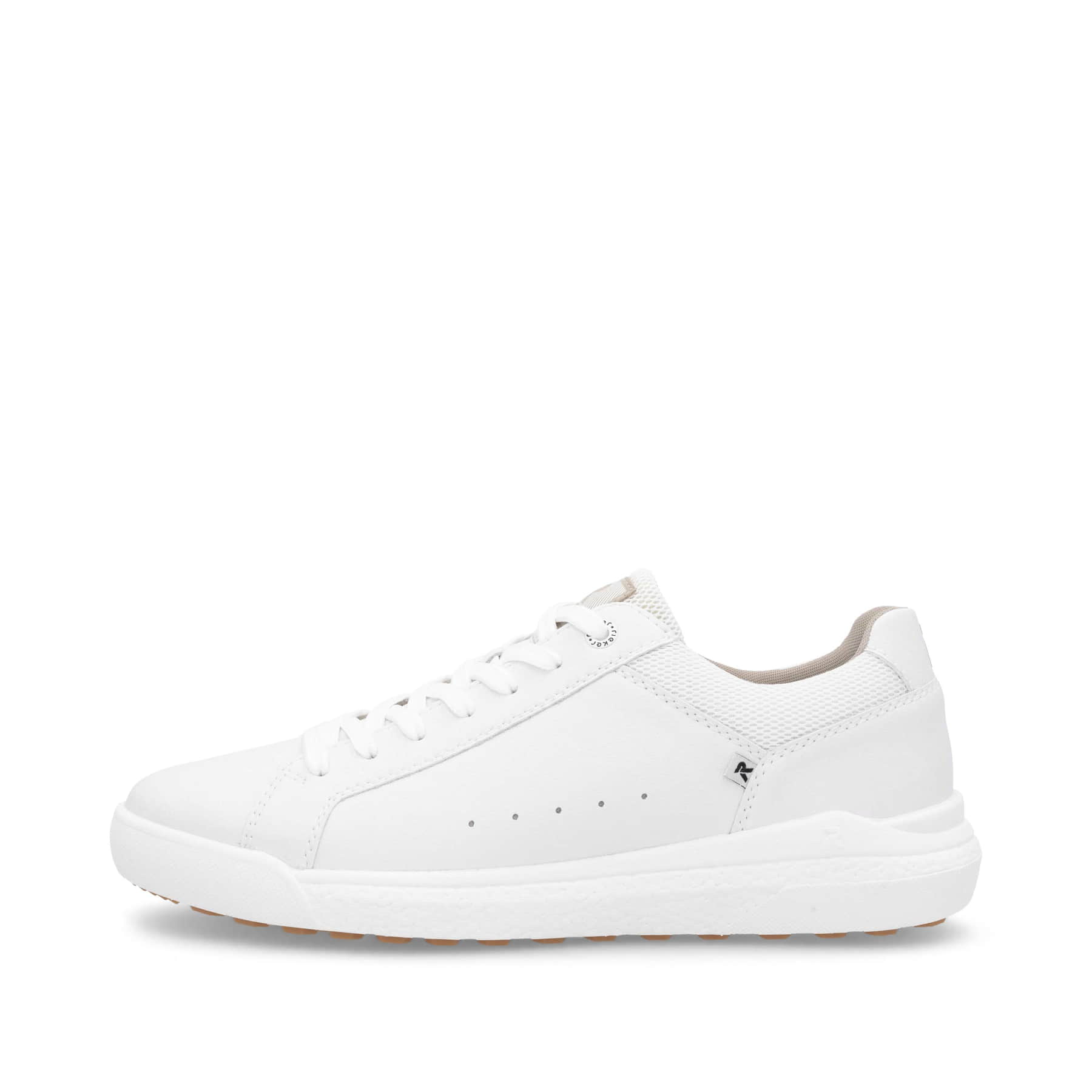 Baskets basses Rieker blanches homme U1100-80 en cuir lisse avec lacets. Côté extérieur de la chaussure.