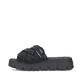 Nachtschwarze Rieker Damen Pantoletten V1008-00 mit geflochtenem Riemen. Schuh Außenseite.