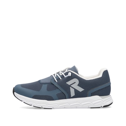 Blaue Rieker Damen Sneaker Low M9000-12 mit Gummischnürung sowie flexibler Sohle. Schuh Außenseite.