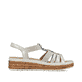 Graue Rieker Keilsandaletten 62771-40 mit Schmuckelementen sowie einem Gummizug. Schuh Innenseite.