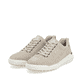 Beige Rieker Herren Sneaker Low U1101-62 mit flexibler und super leichter Sohle. Schuhpaar seitlich schräg.