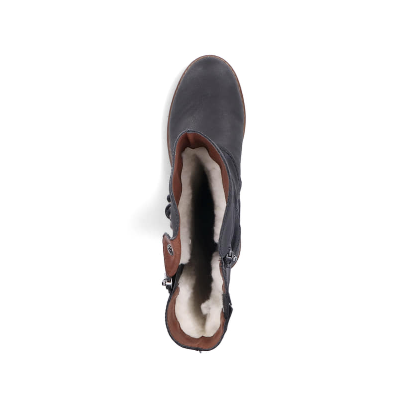 Tiefschwarze Rieker Damen Hochschaftstiefel Z4759-01 mit einer robusten Profilsohle. Schuh von oben