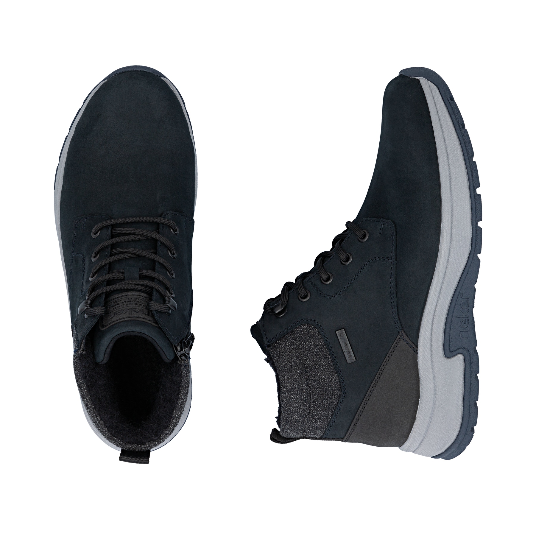 Blaue Rieker Herren Schnürstiefel 11004-14 aus Rauleder. Schuh von oben, liegend.