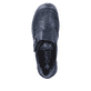 
Asphaltschwarze Rieker Damen Slipper 48951-14 mit einer schockabsorbierenden Sohle. Schuh von oben