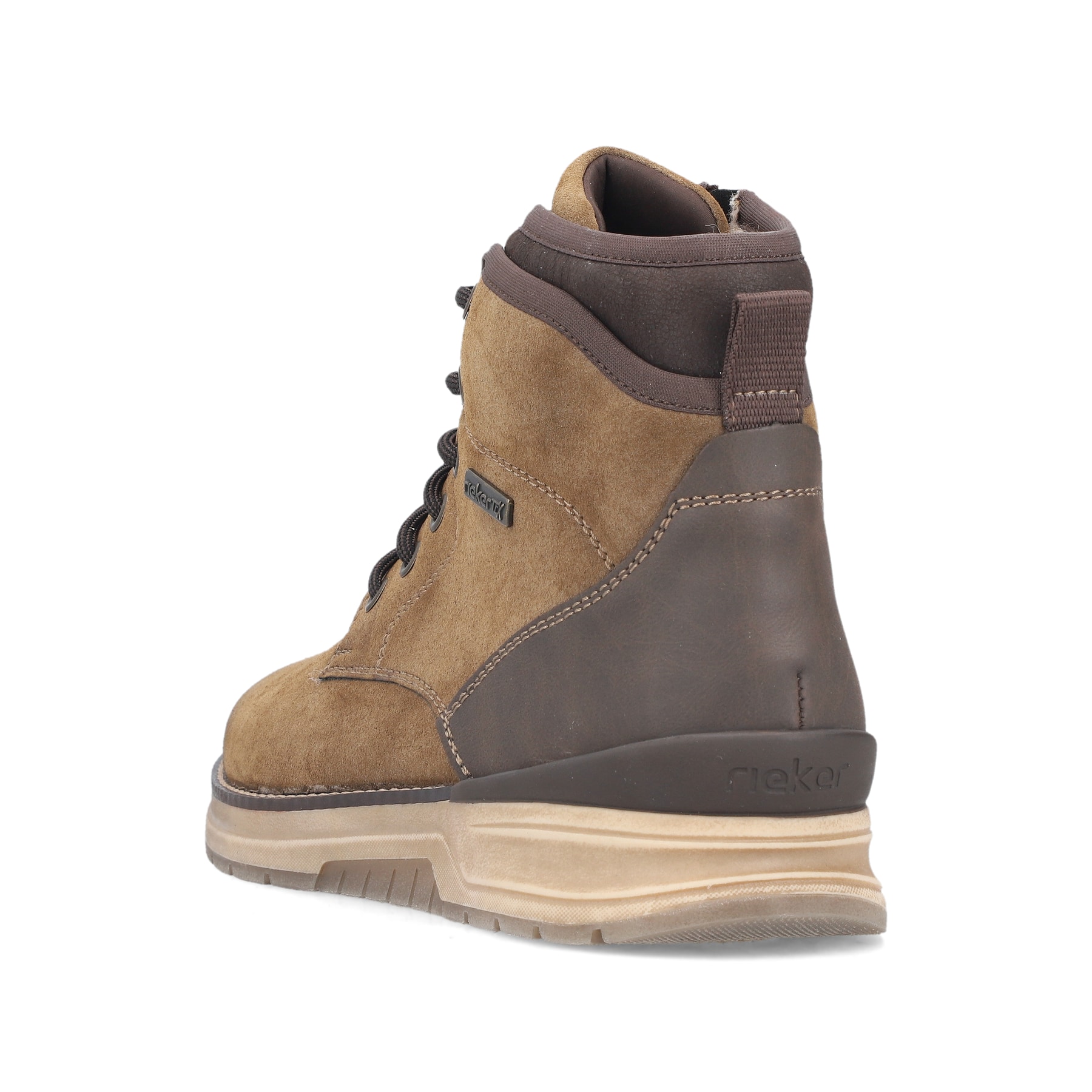Braune Rieker Herren Schnürstiefel 32331-25 mit wasserabweisender TEX-Membran. Schuh von hinten.