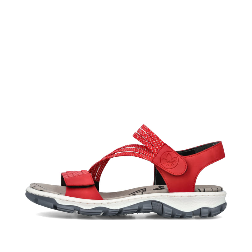 Rote Rieker Damen Trekkingsandalen 68871-33 mit einem Klettverschluss. Schuh Außenseite.