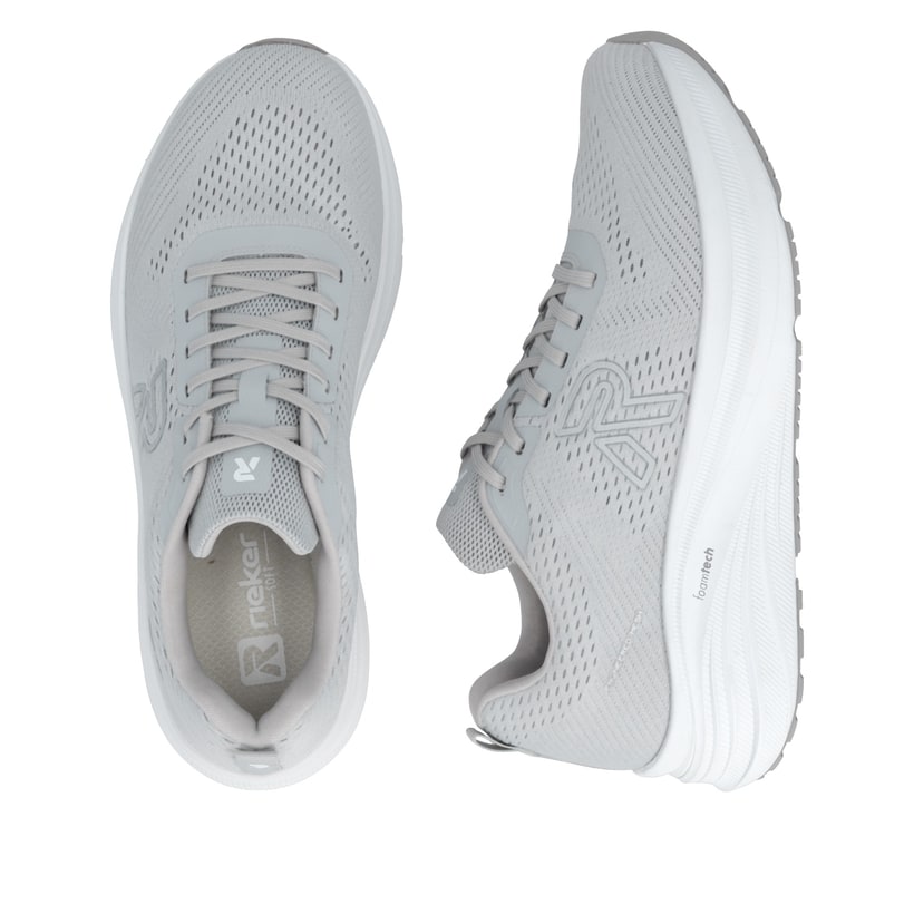 Graue Rieker Herren Sneaker Low U4101-40 mit Schnürung sowie flexibler Sohle. Schuh von oben, liegend.
