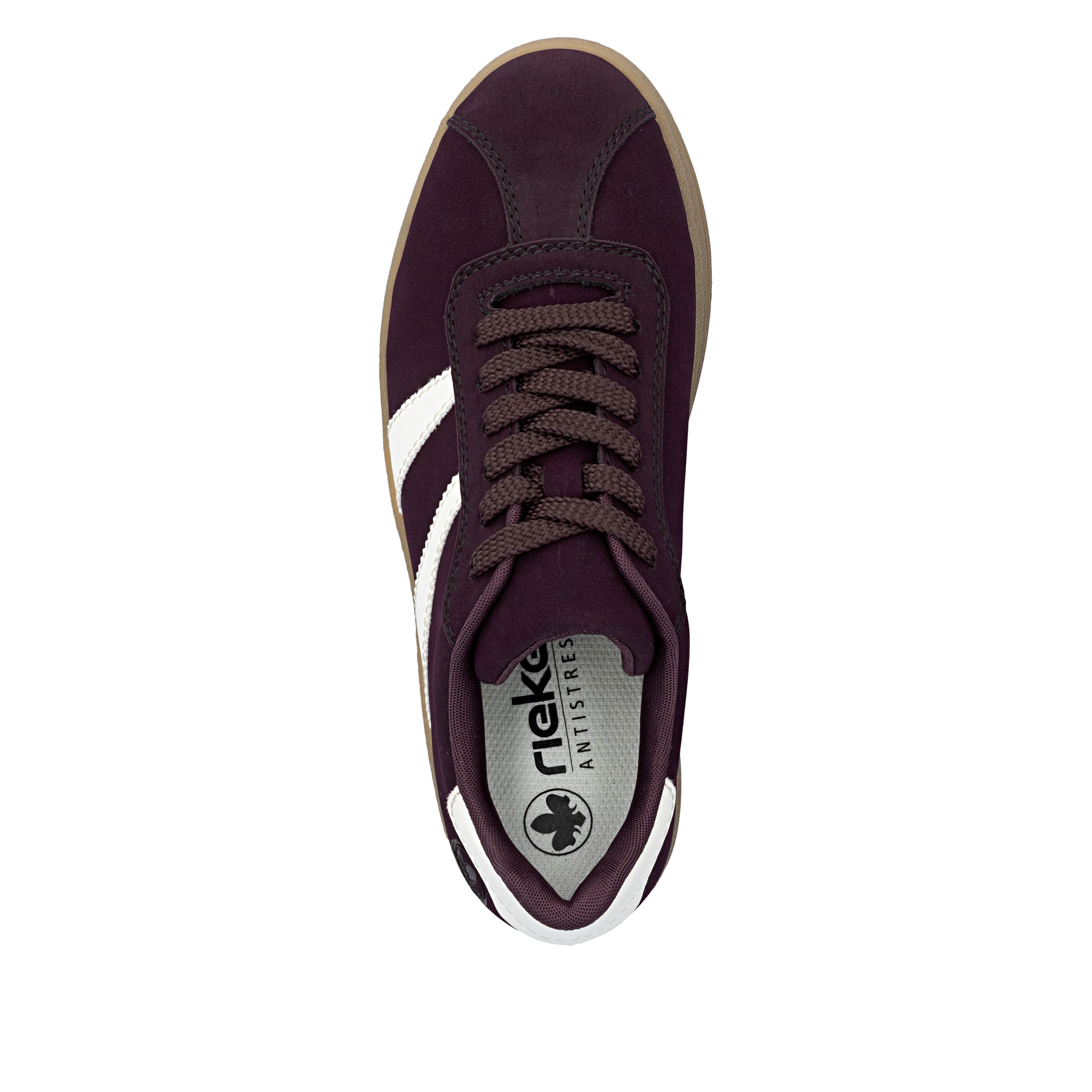 Dunkelrote Rieker Damen Sneaker Low M7601-30 mit einer Schnürung. Schuh von oben.