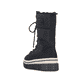 Vegane, schwarze Rieker Damen Kurzstiefel Y6380-00 mit einem Reißverschluss. Schuh von hinten.
