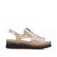 Beige Rieker Keilsandaletten V7972-60 mit metallischem Finish sowie Gummizug. Schuh Innenseite.