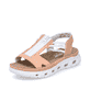 Orangene Rieker Damen Trekkingsandalen 64051-38 mit ultra leichter Sohle. Schuh seitlich schräg.
