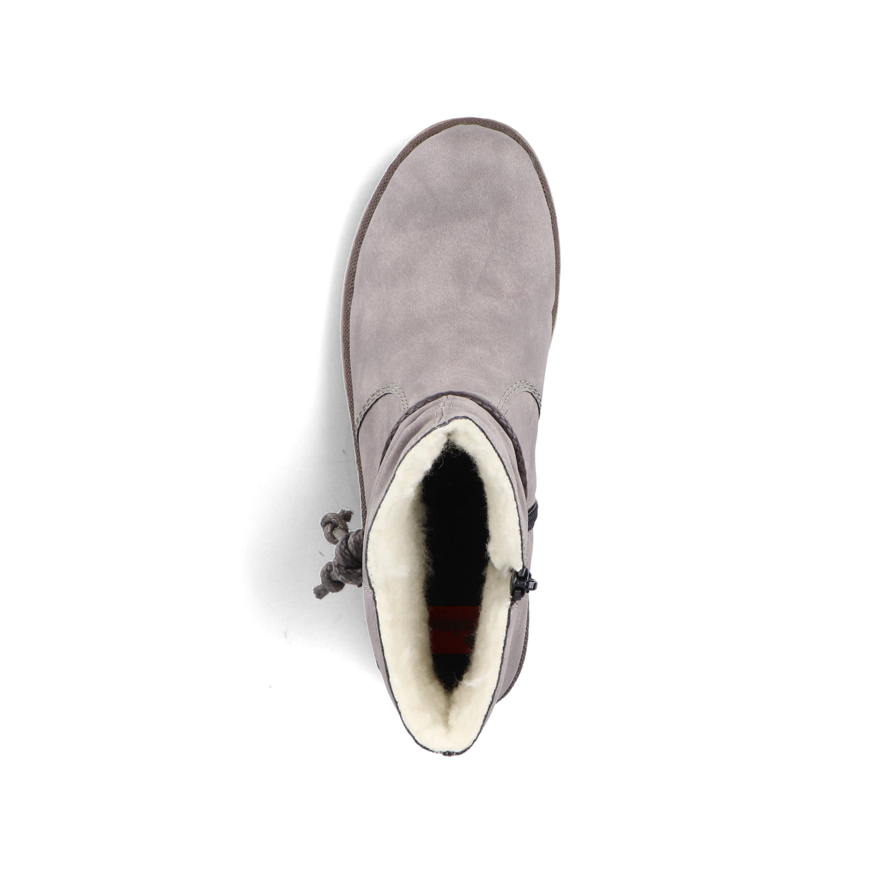 Silbergraue Rieker Damen Kurzstiefel Y7463-40 mit einer robusten Profilsohle. Schuh von oben