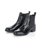 Urbanschwarze Rieker Damen Chelsea Boots 73494-00 mit Elastikeinsatz. Schuhpaar seitlich schräg.