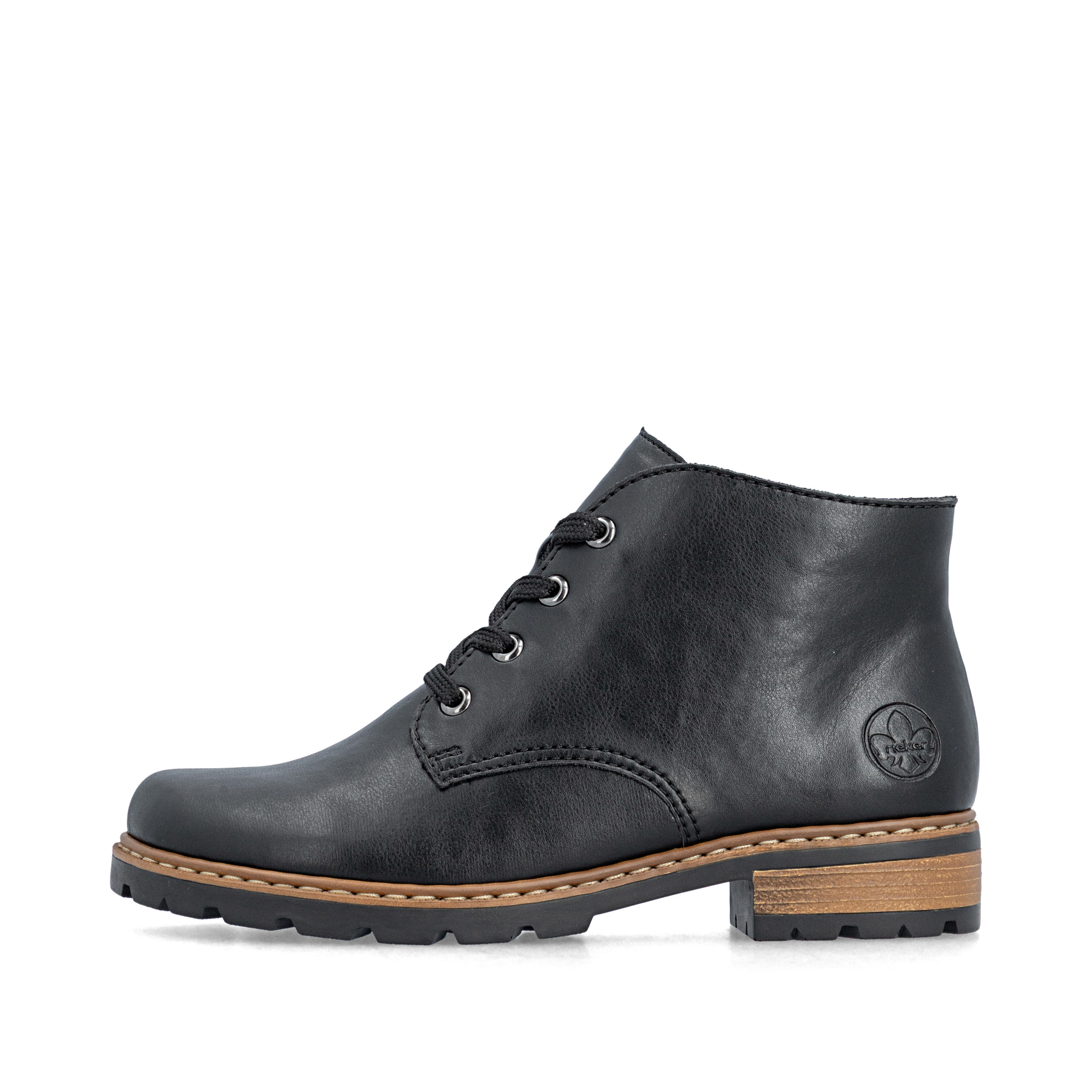 Bottes à lacets Rieker noires pour femmes Z9310-00 avec lacets. Côté extérieur de la chaussure.