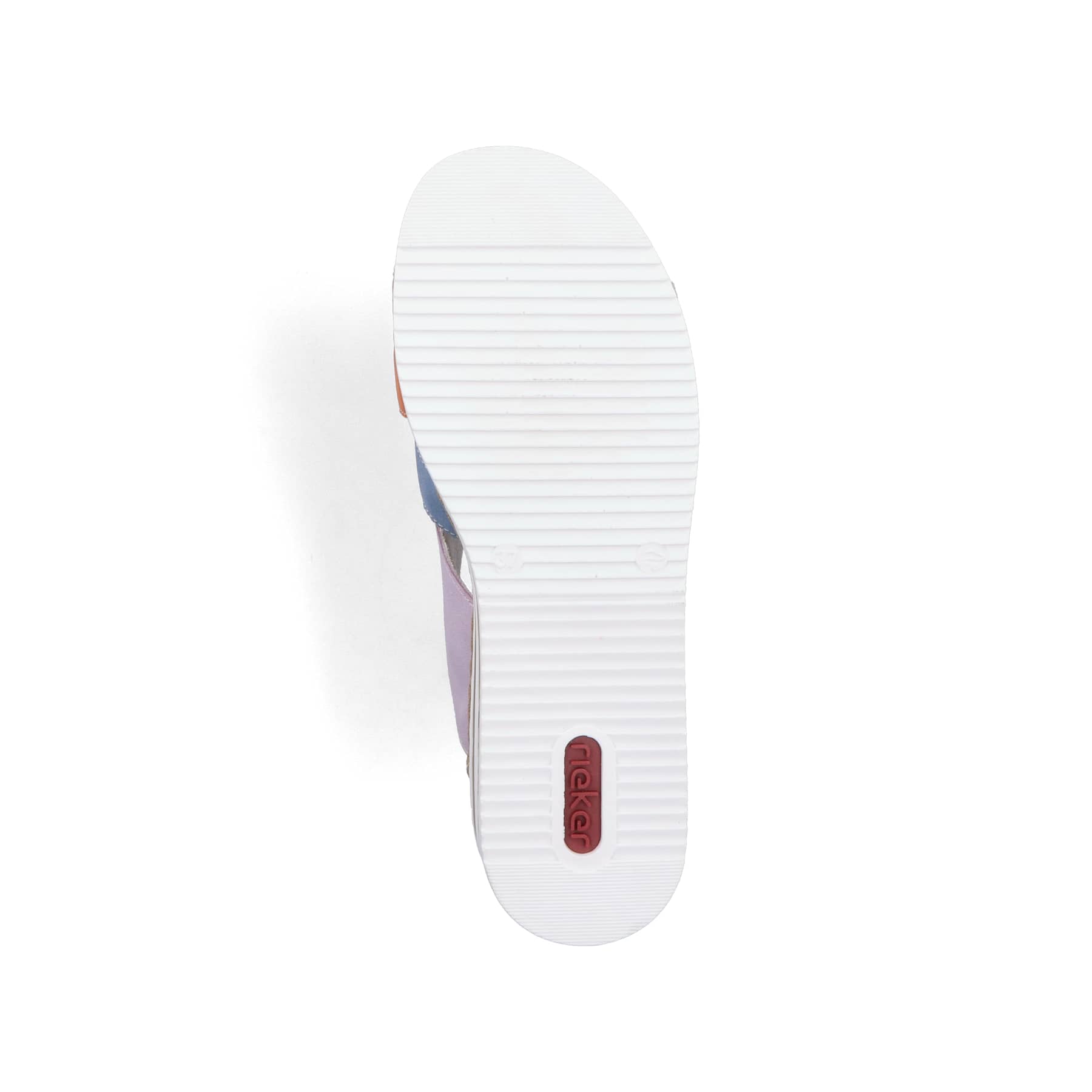 Mehrfarbige Rieker Damen Pantoletten V0260-90 mit der schmalen Passform E 1/2. Schuh Laufsohle.
