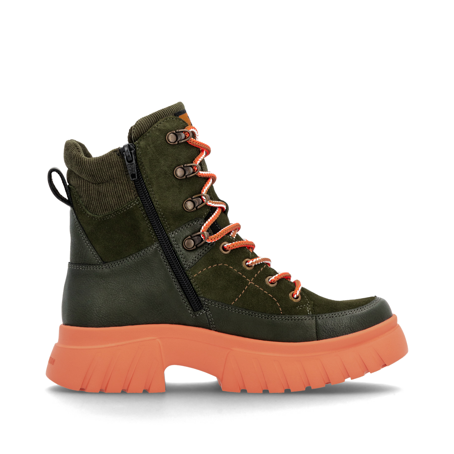 Bottes à lacets Rieker vertes pour femme W1871-54 avec membrane RiekerTEX. Intérieur de la chaussure.