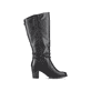 Tiefschwarze Rieker Damen Hochschaftstiefel 96059-00 mit einer robusten Profilsohle. Schuh von hinten