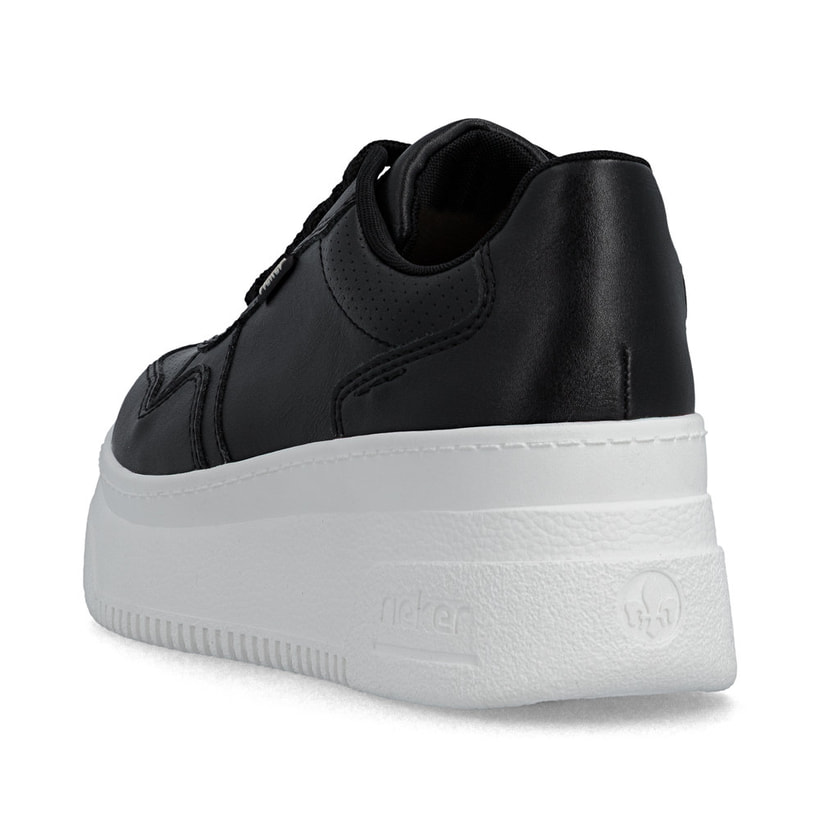 Baskets basses Rieker noires pour femme M7811-00 avec lacets. Chaussure vue de l'arrière.