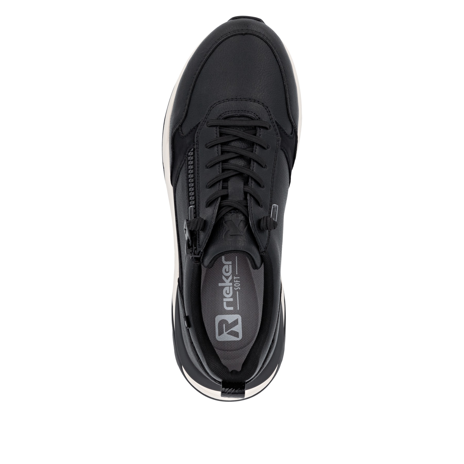 Schwarze Rieker Damen Sneaker Low W2504-00 mit einem Reißverschluss. Schuh Laufsohle.