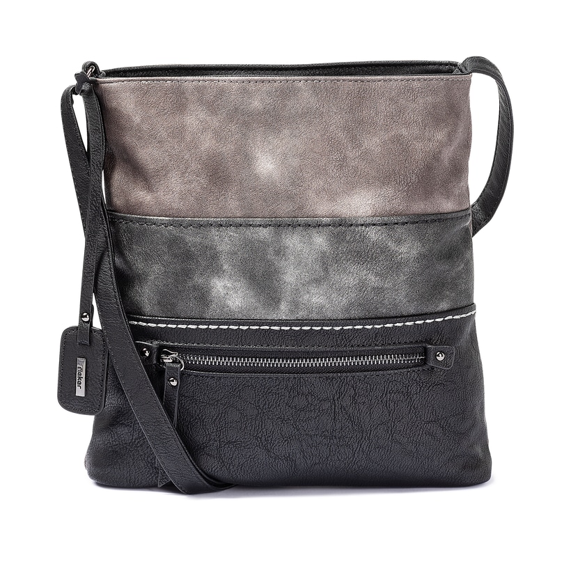 Rieker Damen Handtasche H1301-45 in Stahlschwarz-Grau-Altrosa aus Kunstleder mit Reißverschluss. Handtasche Vorderseite.