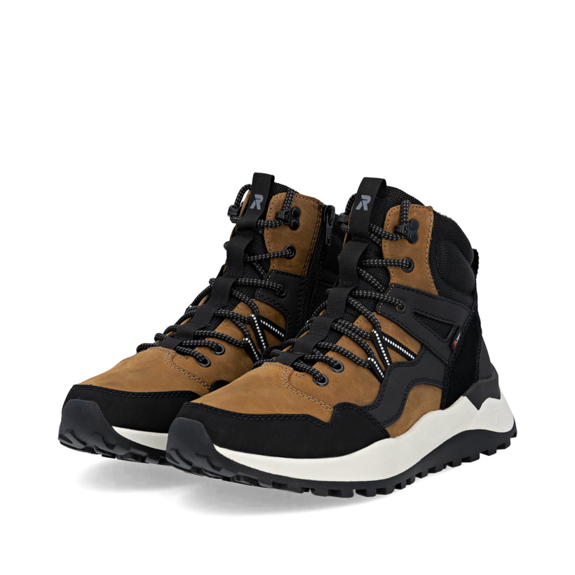 Bottes à lacets Rieker jaunes pour homme U1370-68 avec membrane RiekerTEX. Chaussures inclinées sur le côté.