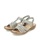 Mintgrüne Rieker Damen Riemchensandalen 60839-52 mit einem Elastikeinsatz. Schuhpaar seitlich schräg.
